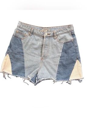 Signatur8 Size Medium Patchwork High waisted Button Fly Shorts denim Chambray